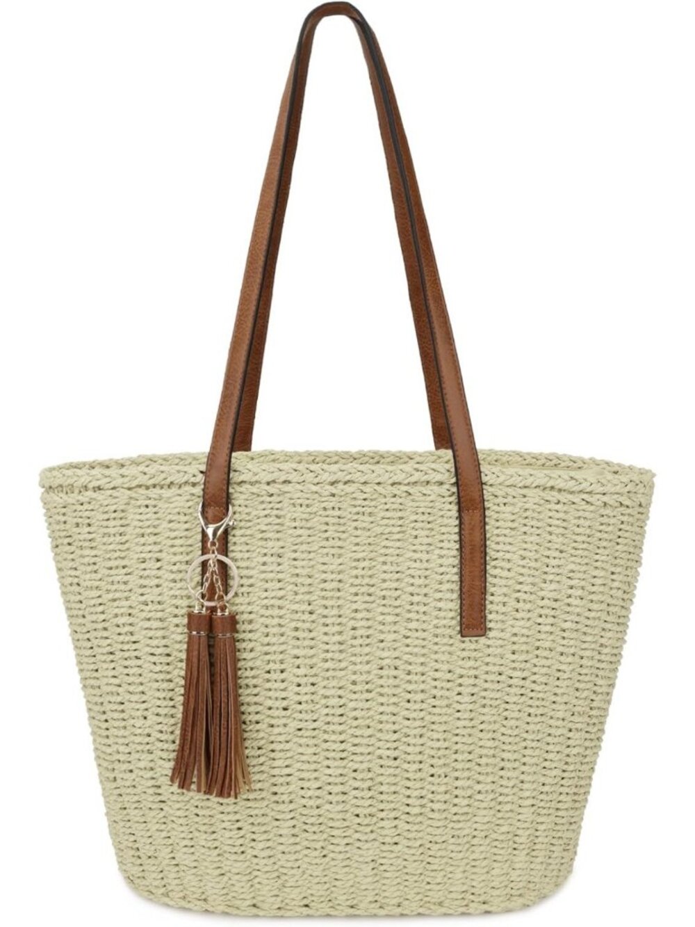 Handmade Large Woven Straw Tote Bag - Summer Beach Shoulder Purse with Tassel